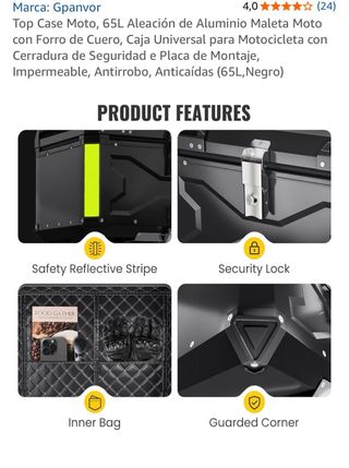 Maleta de moto características en las fotos