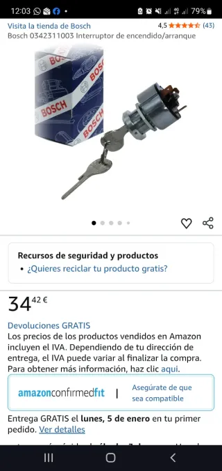 Interruptor contacto de encendido Bosch