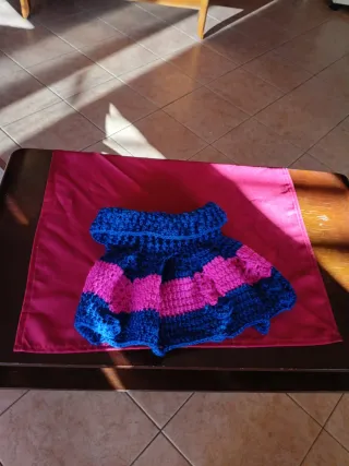 Scaldacollo lana uncinetto blu e rosa