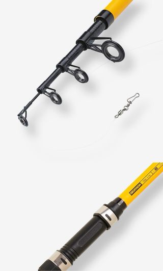 Caña de pescar y caja de señuelos niños. Decathon.