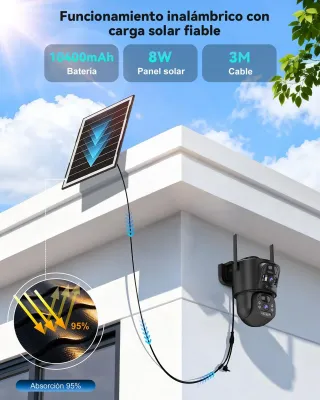 Cámara Vigilancia Exterior Solar Doble Lente