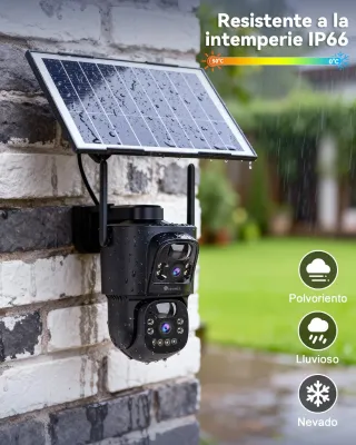 Cámara Vigilancia Exterior Solar Doble Lente