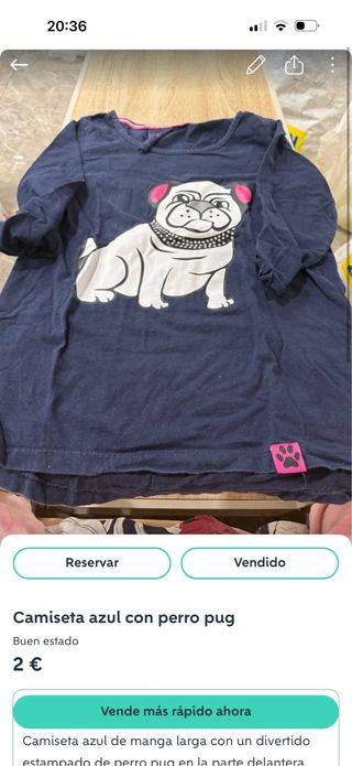 Camiseta azul con perro pug talla M