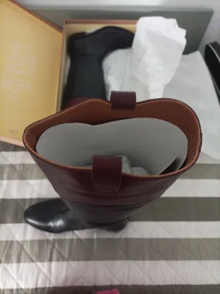 Botas piel bicolor negras/burdeos nuevas