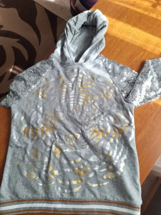 Felpa grigia stampa metalizzata tigre oro argento