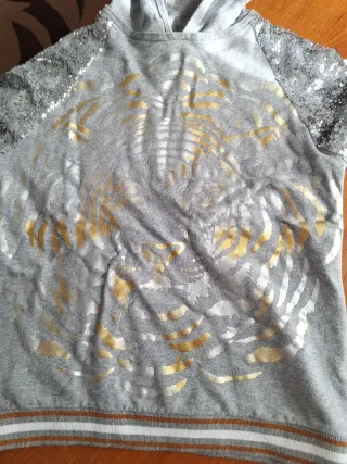 Felpa grigia stampa metalizzata tigre oro argento