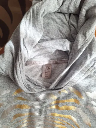 Felpa grigia stampa metalizzata tigre oro argento