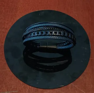 Pulsera Cuero Azul Cierre Magnético
