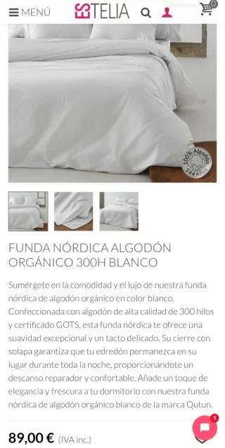 Funda Nórdica Algodón Orgánico Blanco cama 90cm