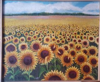 Cuadro al óleo campo de girasoles