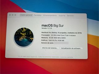 MacBook Pro 15 mediado 2015 i7 2,5 16GB RAM 500GB