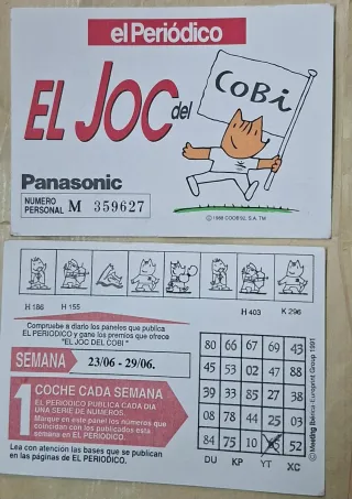 Cartón Juego Bingo Cobi El Periódico Barcelona 92