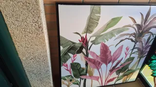 Cuadro hojas verdes y rosas