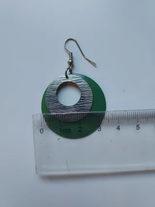 Pendientes Aro Doble Metal Verde y Plata