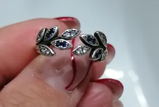 Anello Argento S925 Foglie Zirconi Blu