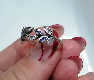 Anello Argento S925 Foglie Zirconi Blu