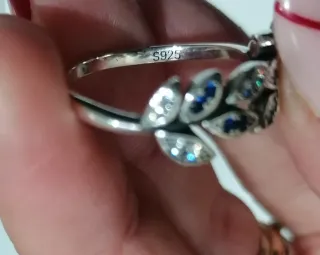 Anello Argento S925 Foglie Zirconi Blu