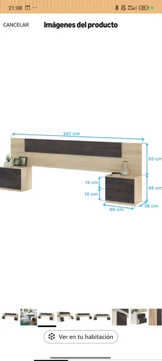 Cabecero y mesitas de noche madera