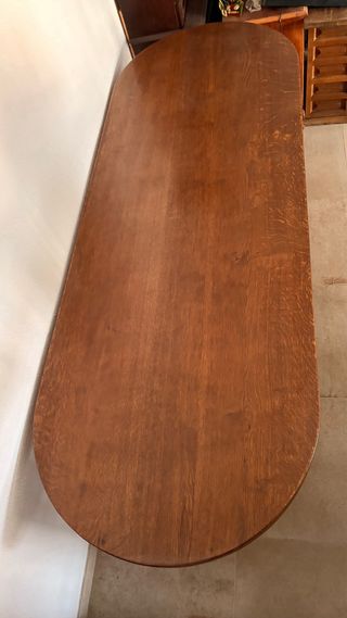 Mesa antigua roble macizo + 8 sillas de cuero