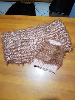 Completo Sciarpa e Cappello Marrone/Rosa