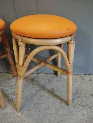 Banquetas Bambú Naranja Años 60 (2 uds)