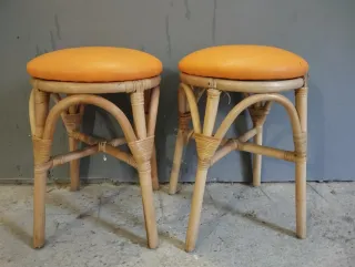 Banquetas Bambú Naranja Años 60 (2 uds)