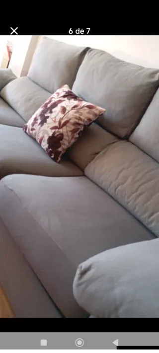 Sofá 3 plazas + 2 puffs tela gris