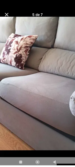 Sofá 3 plazas + 2 puffs tela gris