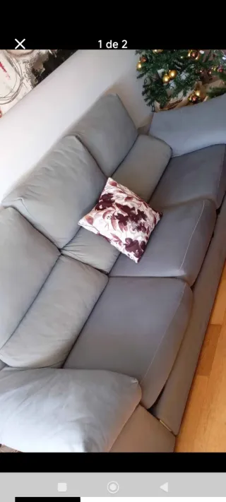Sofá 3 plazas + 2 puffs tela gris