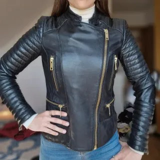 Chaqueta de cuero Mango negra