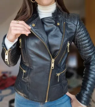 Chaqueta de cuero Mango negra