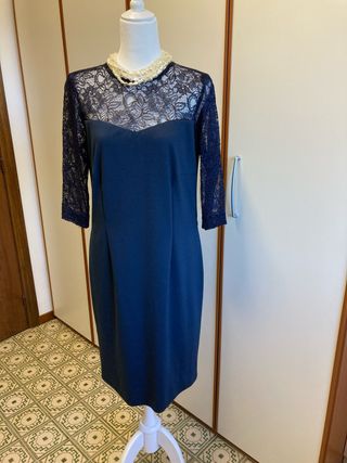 Abito donna vintage blu con pizzo