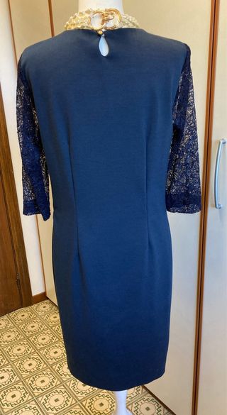 Abito donna vintage blu con pizzo
