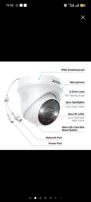 4 Cámaras Seguridad ZOSI C225 PoE IP