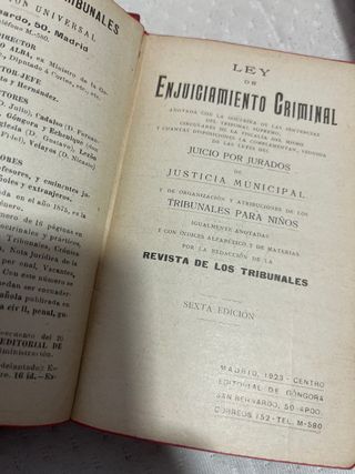 lote libros viejos. revista los tribunales. 1920