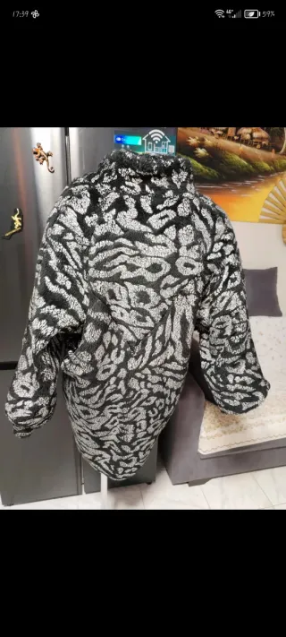 Cappotto pelliccia sintetica nero/argento, caldo