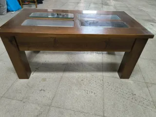 Mesa baja madera y cristal salón