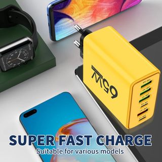 Caricabatterie USB C 65W PD+USB Giallo