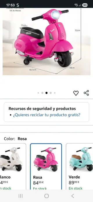Moto eléctrica infantil Vespa Rosa