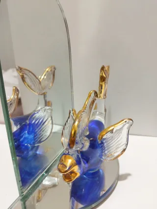 Figura pez Cristal Azul y Dorado