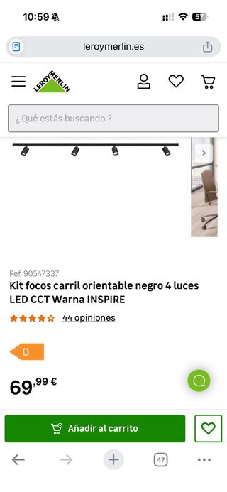 Carril focos orientable negro 4 luces