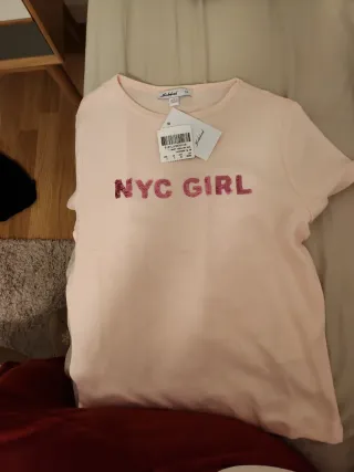 Camiseta Subdued NYC GIRL lentejuelas rosa Talla