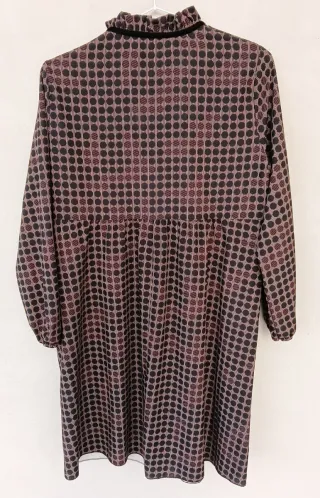 Abito vintage, donna, tg M, marrone e nero a pois
