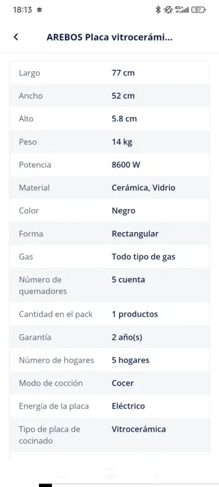 Piani cottura Vitrocerámica Arebos 5 fuochi