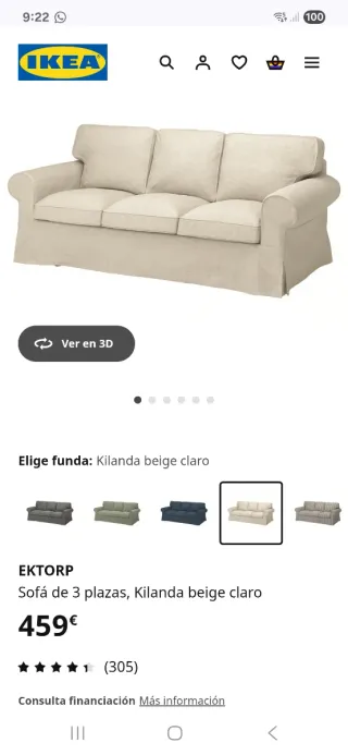Sofá Ektorp Ikea Beige Tela