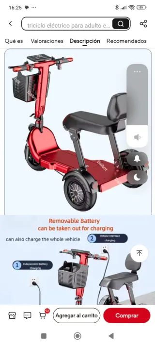 Triciclo Eléctrico Plegable 3 Ruedas