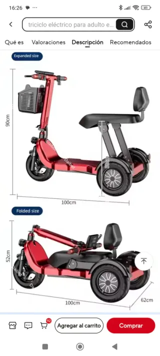 Triciclo Eléctrico Plegable 3 Ruedas