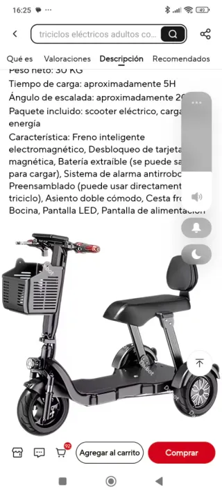 Triciclo Eléctrico Plegable 3 Ruedas