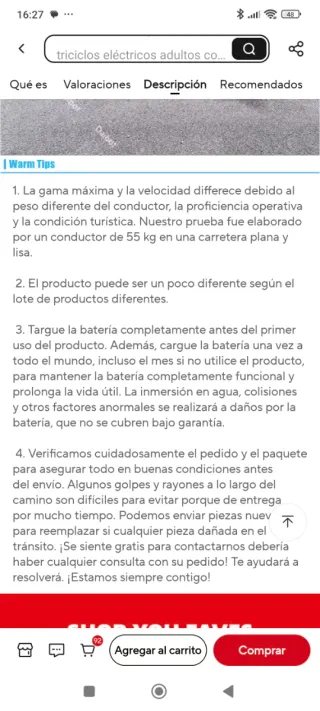 Triciclo Eléctrico Plegable 3 Ruedas