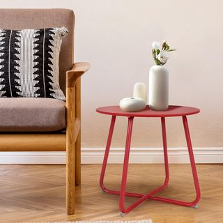 Mesa auxiliar redonda metálica roja